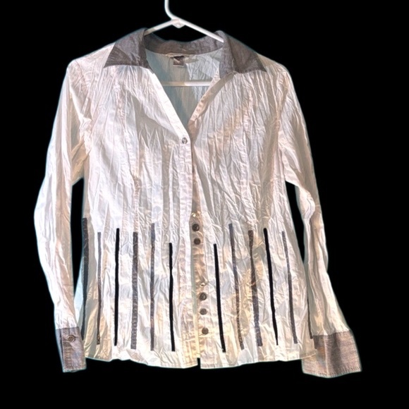 Christopher & Banks Tops - Christopher & Banks White and Gray Blouse